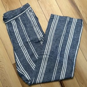 Old Navy Linen Wide Leg Pants Blue and White striped size Large Tall Long